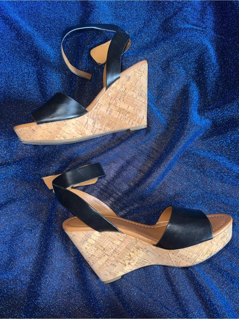 Tommy Hilfiger Black Cork Wedge Sandals with Buckle Strap size 9